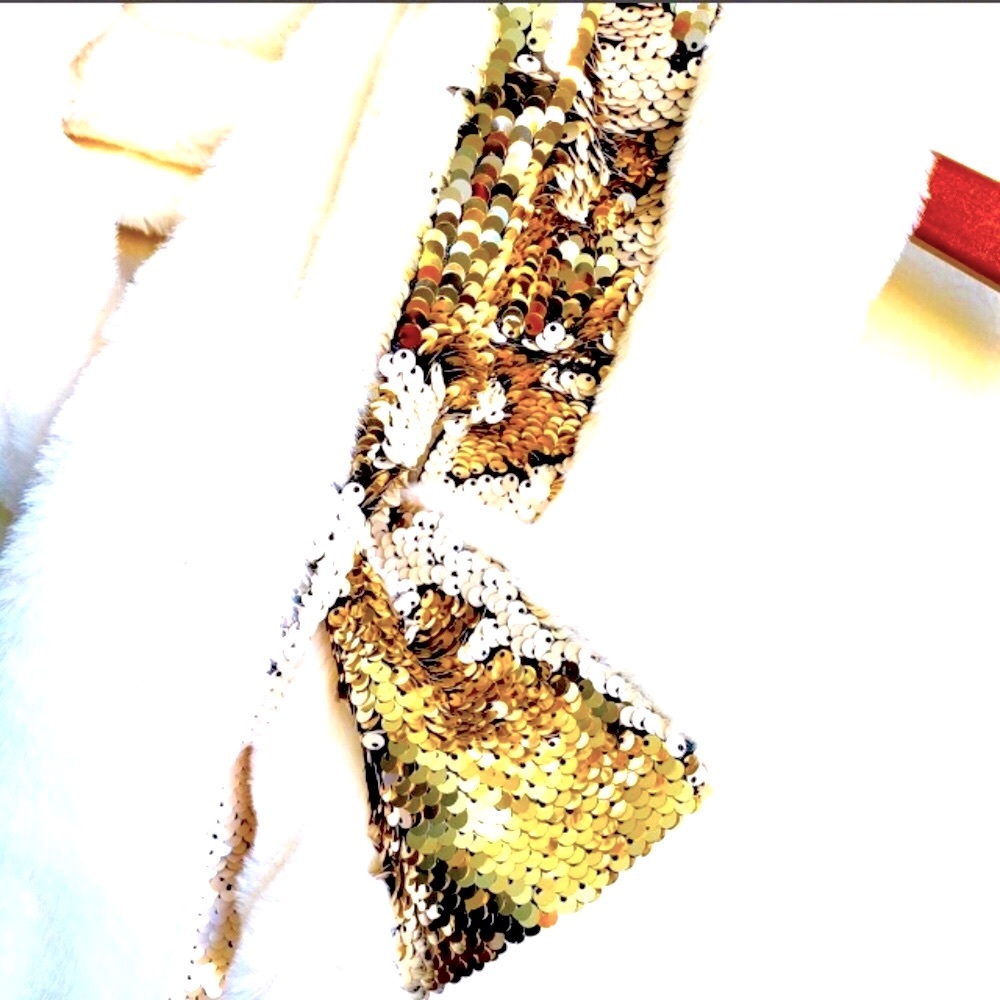 SHINY GOLD SEQUIN CHARLOTTE DANIEL FAUX FUR SCARF